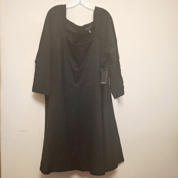 Eloquii Square Neck Mini Skater Dress 28 Plus Size Short Black Fit Flare Dress - Picture 5 of 11